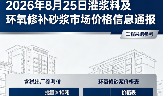 西丰2026年8月25日灌浆料及环氧修补砂浆市场价格信息通报
